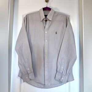 Ralph Lauren Custom Fit Beige Striped Button Down Shirt size XL